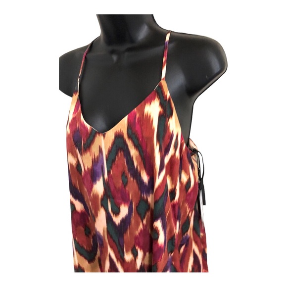 Nicole Miller brown gold ikat style v-neck satin effect maxi dress size small - Picture 9 of 13